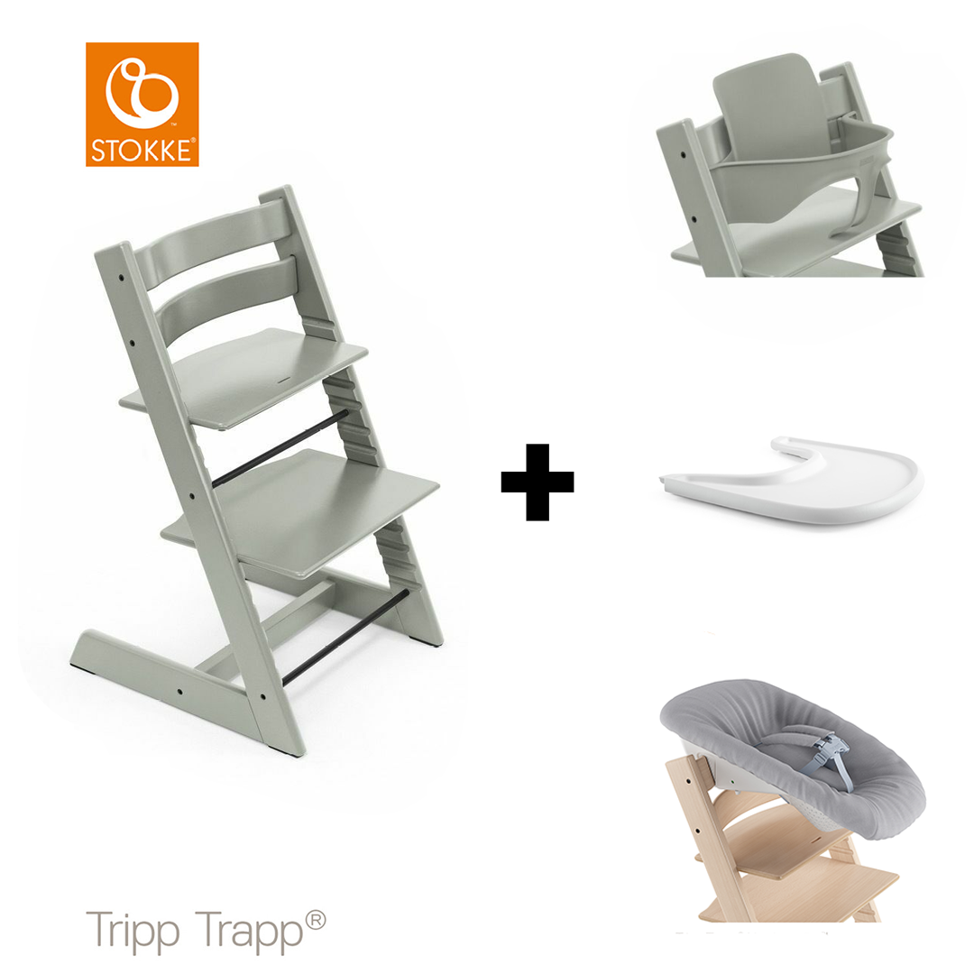 SET | Kinderstoel Stokke® Tripp Trapp® Glacier Green met Newbornset & Eetblad + Babyset