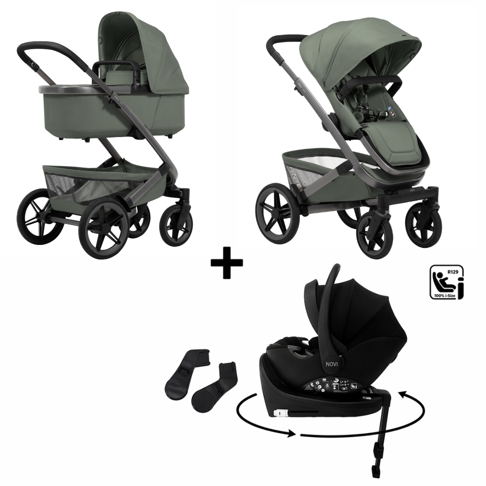 Kinderwagen Joolz Geo5 Forest Green met Autostoel Novi Jacky Pro 360 V2 & Base en Adapterset