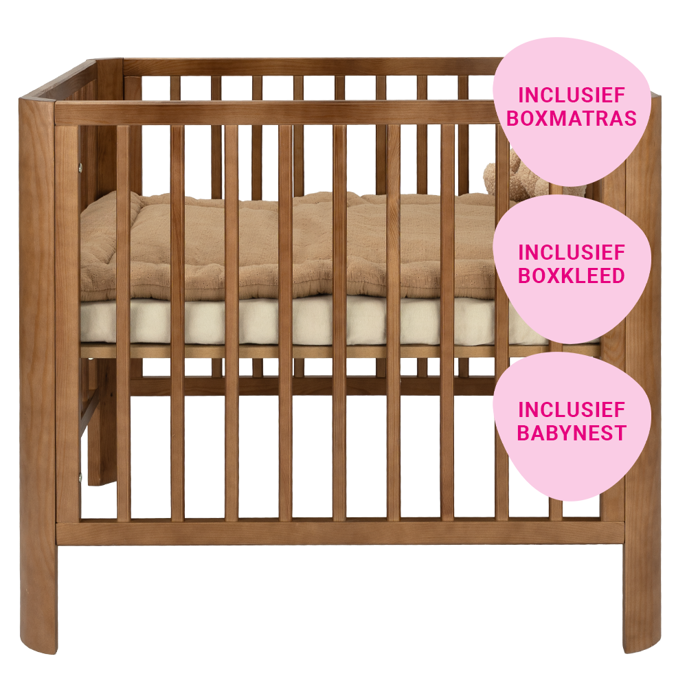 Set | Box Novi Isabel Walnut Incl. Boxmatras, Boxkleed en Babynest