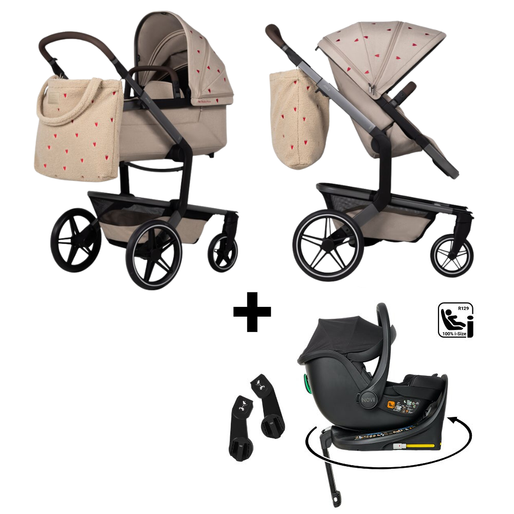 Kinderwagen Joolz x Studio Noos Day5 Sandy Taupe incl. Zonnekap & Tas + Autostoel Jacky Pro 360° V2, Base & Adapterset