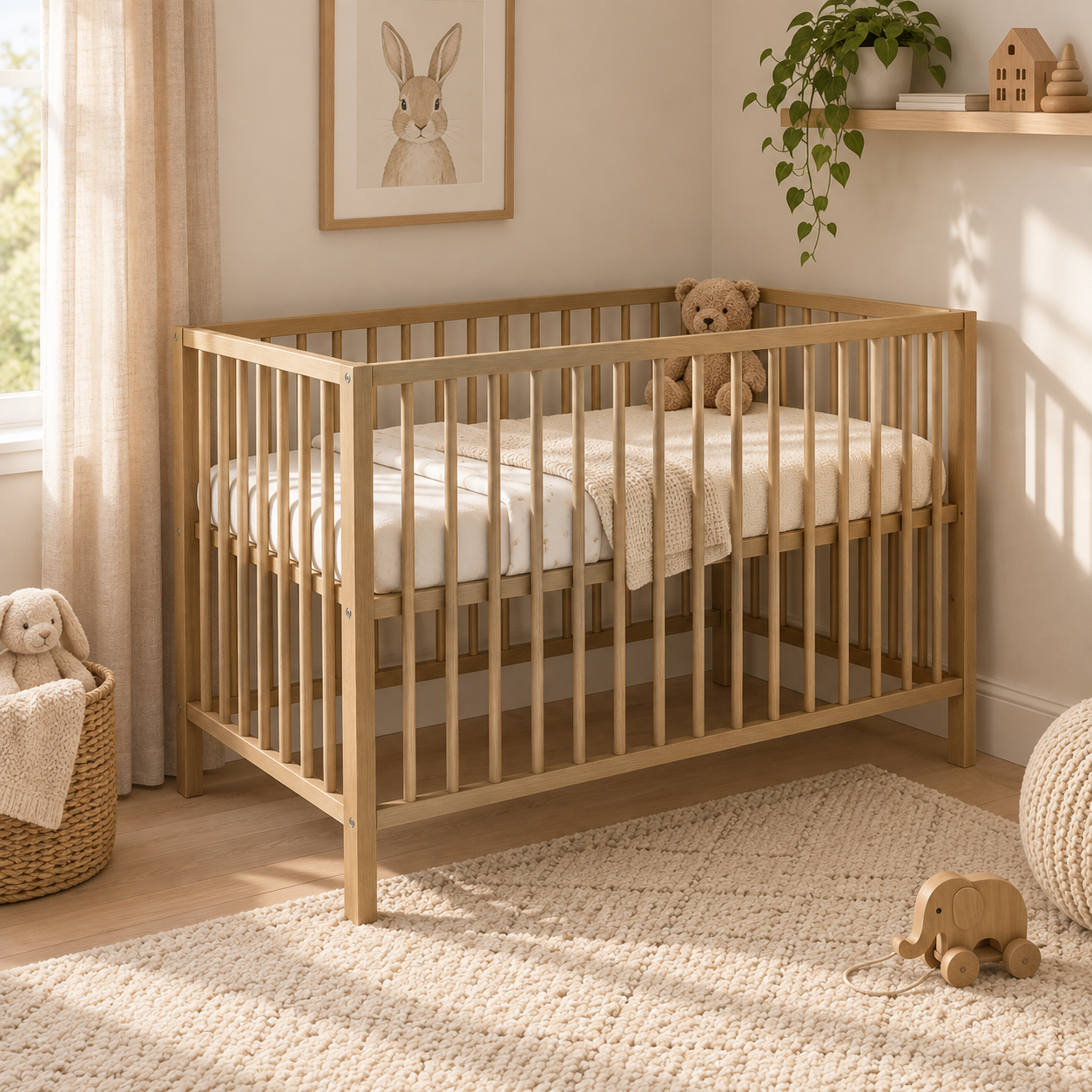 Set Ledikant Luca Walnut Wash + Matras Cloudy