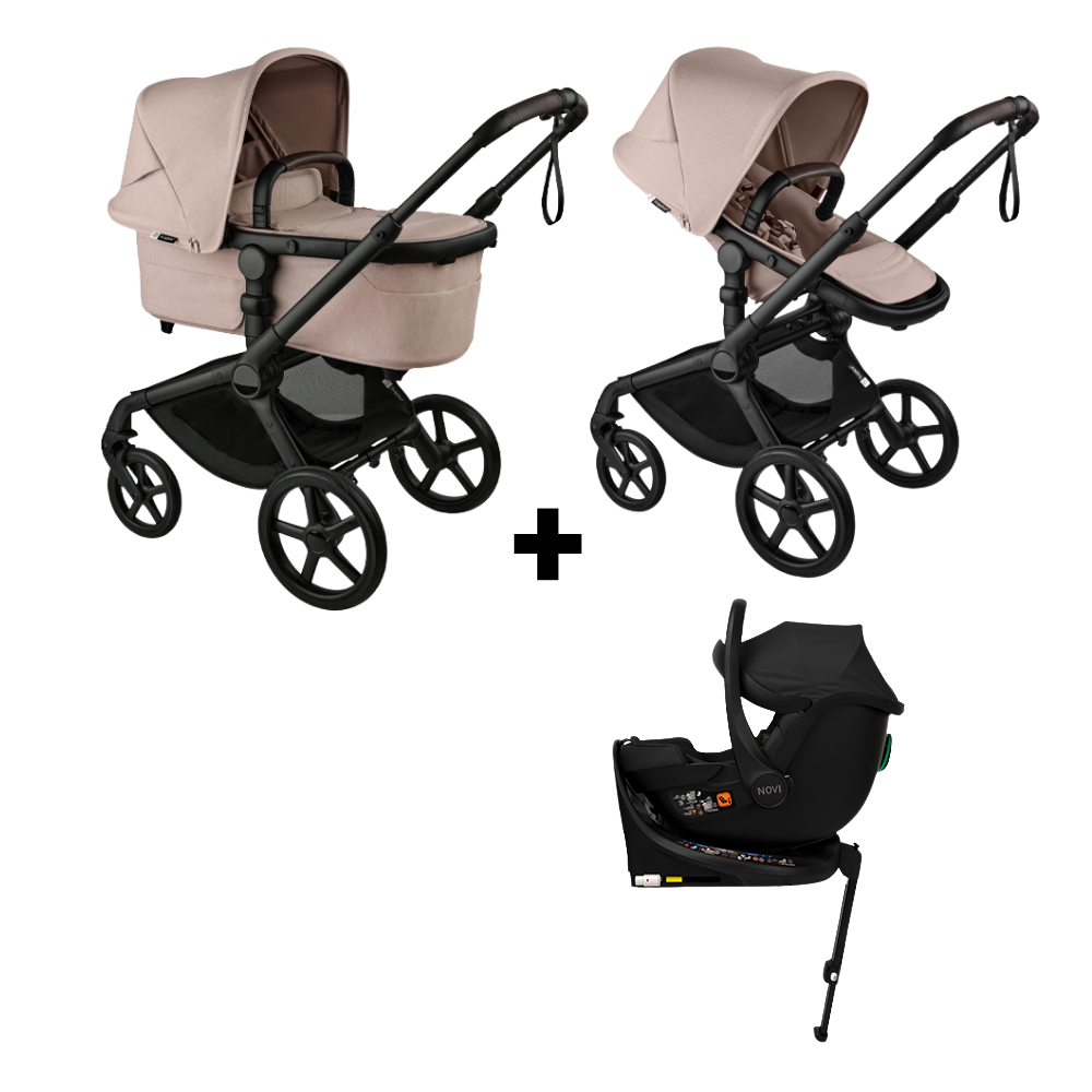 Kinderwagen Bugaboo Fox5 Renew Compleet Black/Desert Taupe Melange met Autostoel Jacky Pro 360° V2 & Base