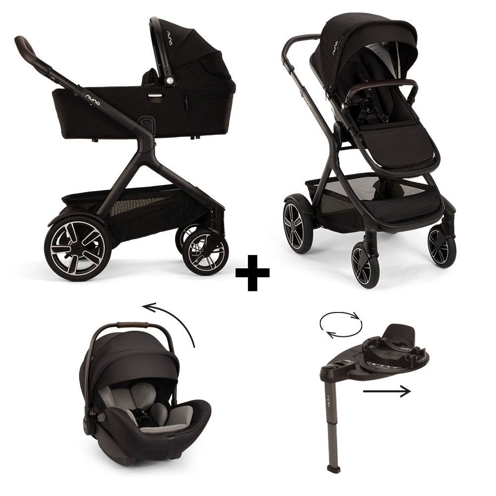 Set | Kinderwagen Demi Next Caviar V2 met meerijdplankje Incl. Autostoel Nuna Arra Flex Caviar + Base Curv 360