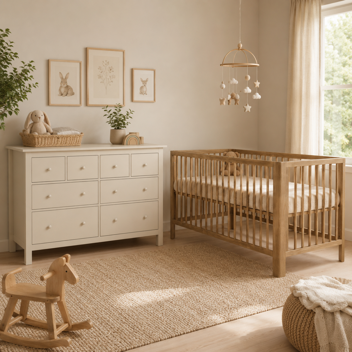 Babykamer (Meegroeiledikant Florine Amber Oak 70x140 + XL-Commode Bastia Clay)
