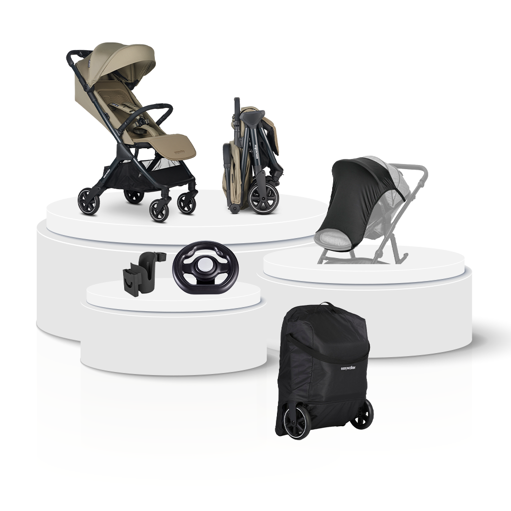 Buggy Easywalker Jackey NXT Moss Green Total Package Deal incl. Transporttas, Cupholder, Stuurtje & Zonnescherm