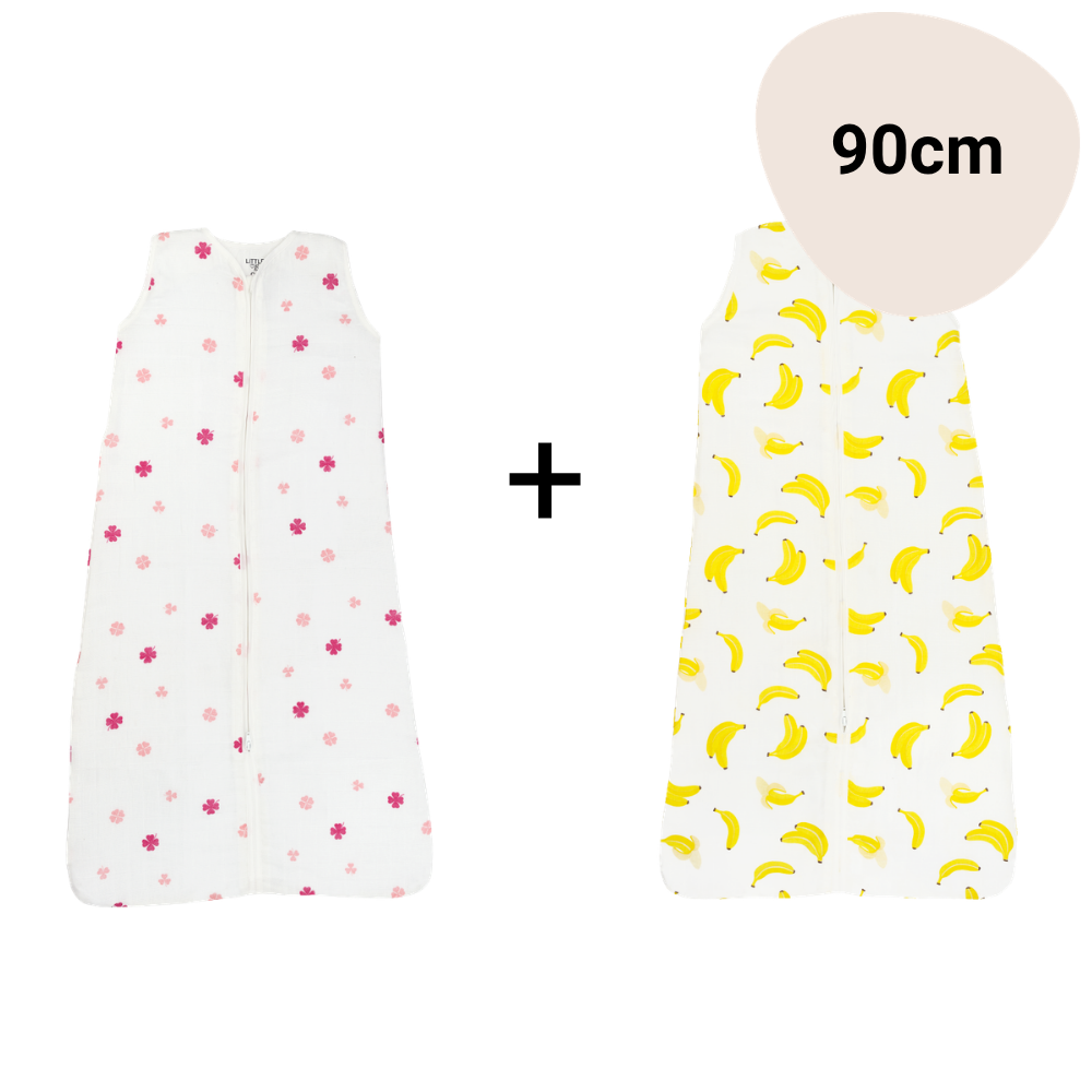 Set | 2x Slaapzak Little Boo Hydrofiel - Cozy Clover Pink + Go Bananas Yellow 90cm