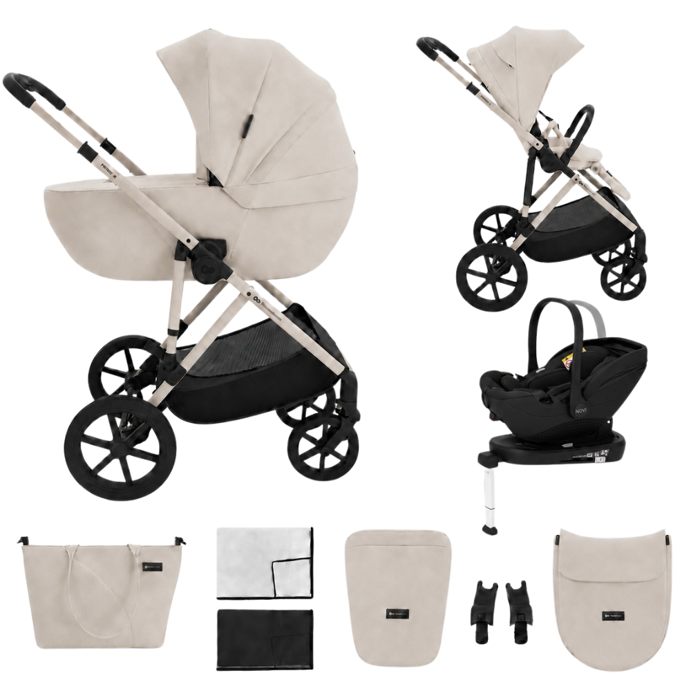 Kinderwagen Kinderkraft Prime3 2in1 Pro Sand Dune met Autostoel Joy 360° Pro Glide en Base