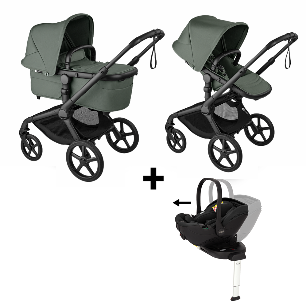 Kinderwagen Bugaboo Fox5 Renew Compleet Black/Forest Green met Autostoel Joy Glide 360° & Base