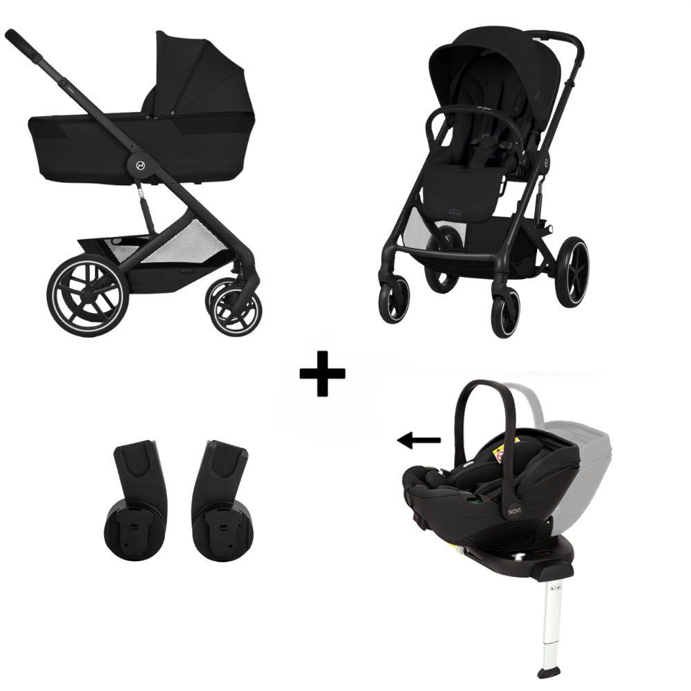 Kinderwagen Cybex Balios S Lux Moon Black/Black incl. Foldable Carrycot + Autostoel Joy Glide 360° All Black & Base