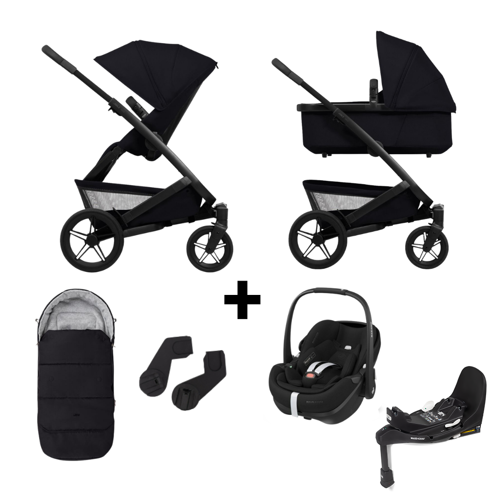 Kinderwagen Joolz Geo5 Space Black + Autostoel Pebble Pro2, Slide Tech Base & Accessoires