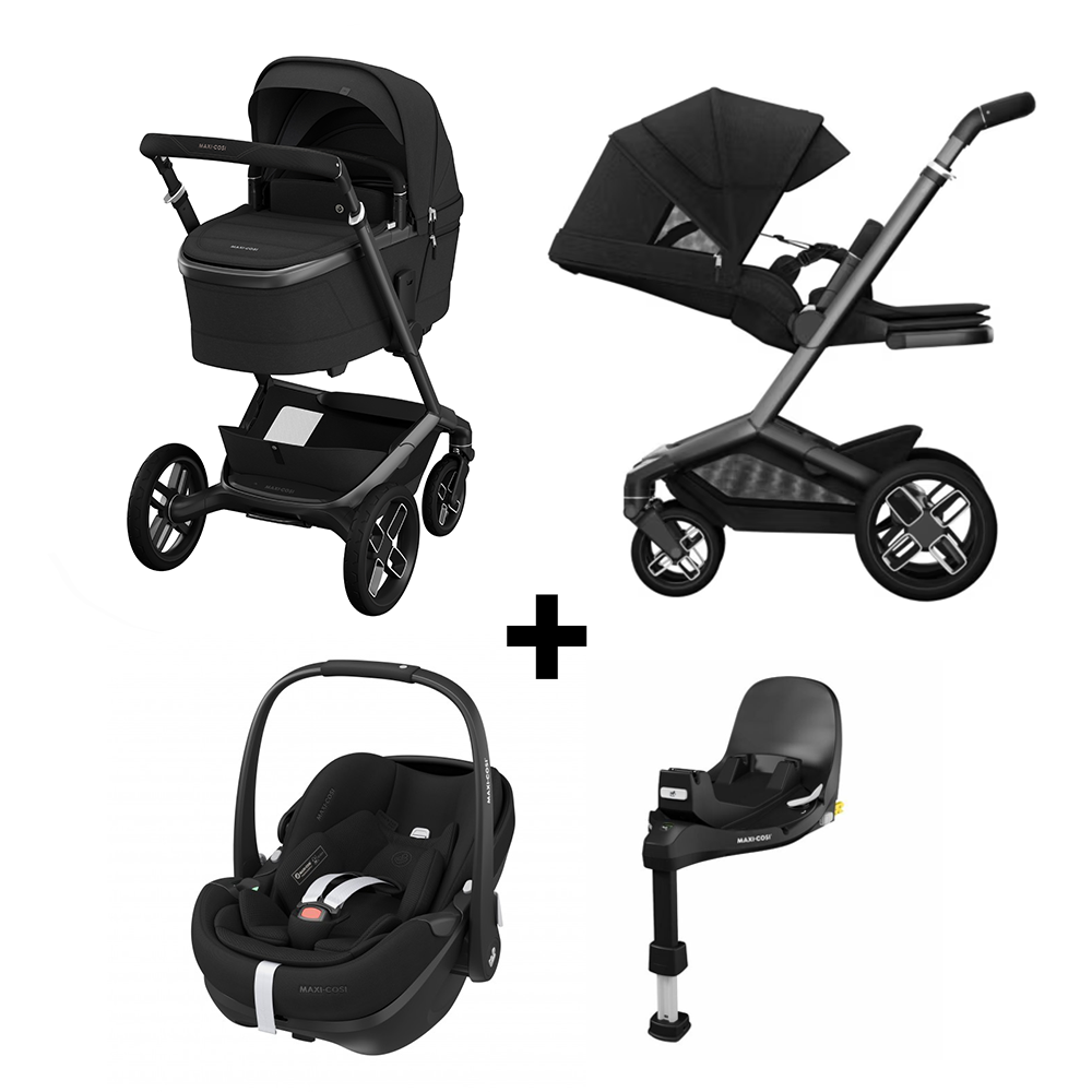 Kinderwagen Maxi-Cosi Fame Twillic Black met Autostoel Pebble 360° Pro2 + GRATIS Familyfix 360 Slide Tech
