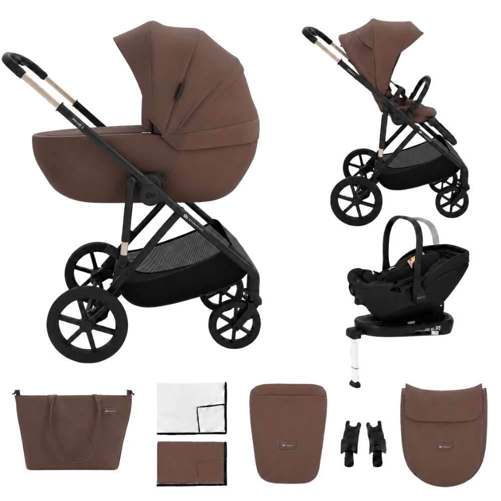 Kinderwagen Kinderkraft Prime3 2in1 Pro Velvet Mocca met Autostoel Joy 360° Pro Glide en Base