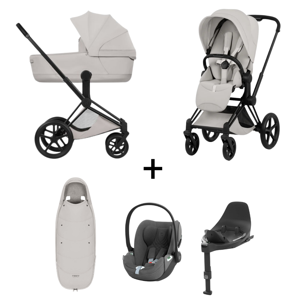 Kinderwagen Cybex Priam 5 Style City Grey/Light Grey incl. Foldable Carrycot met Autostoel Cloud T Plus, Base & Voetenzak