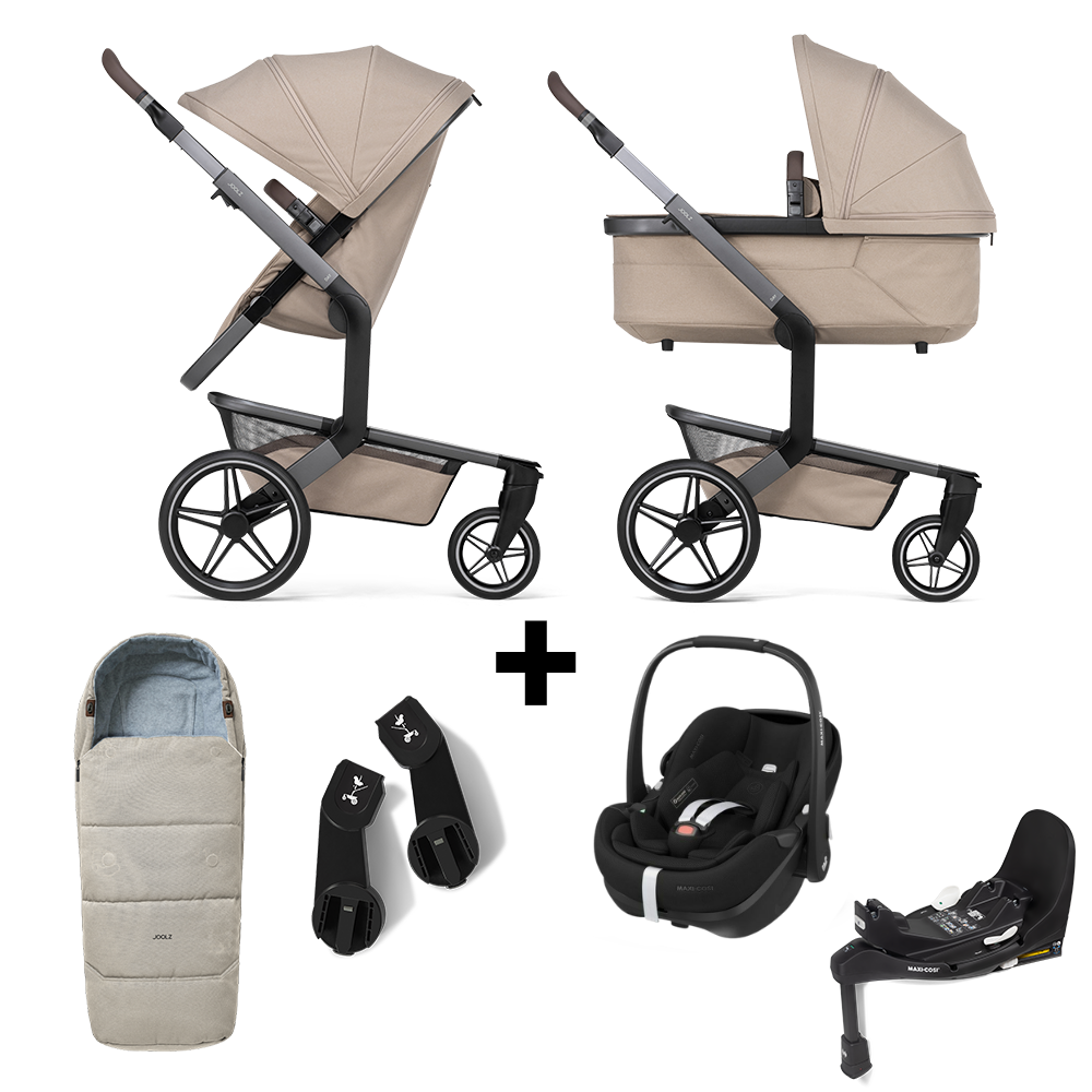 Kinderwagen Joolz Day5 Sandy Taupe + Autostoel Pebble Pro2, Slide Tech Base & Accessoires