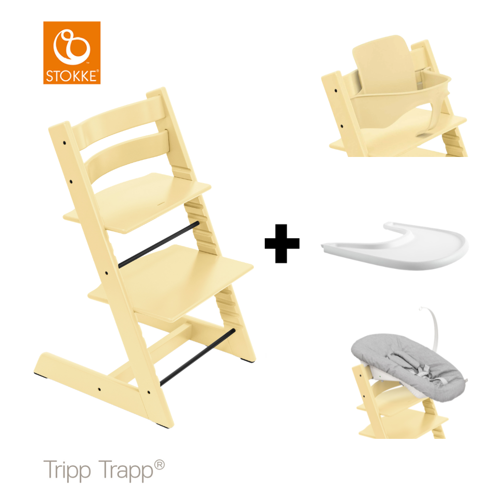SET|Kinderstoel Stokke® Tripp Trapp® Lemon Yellow met Newbornset & Eetblad + Babyset
