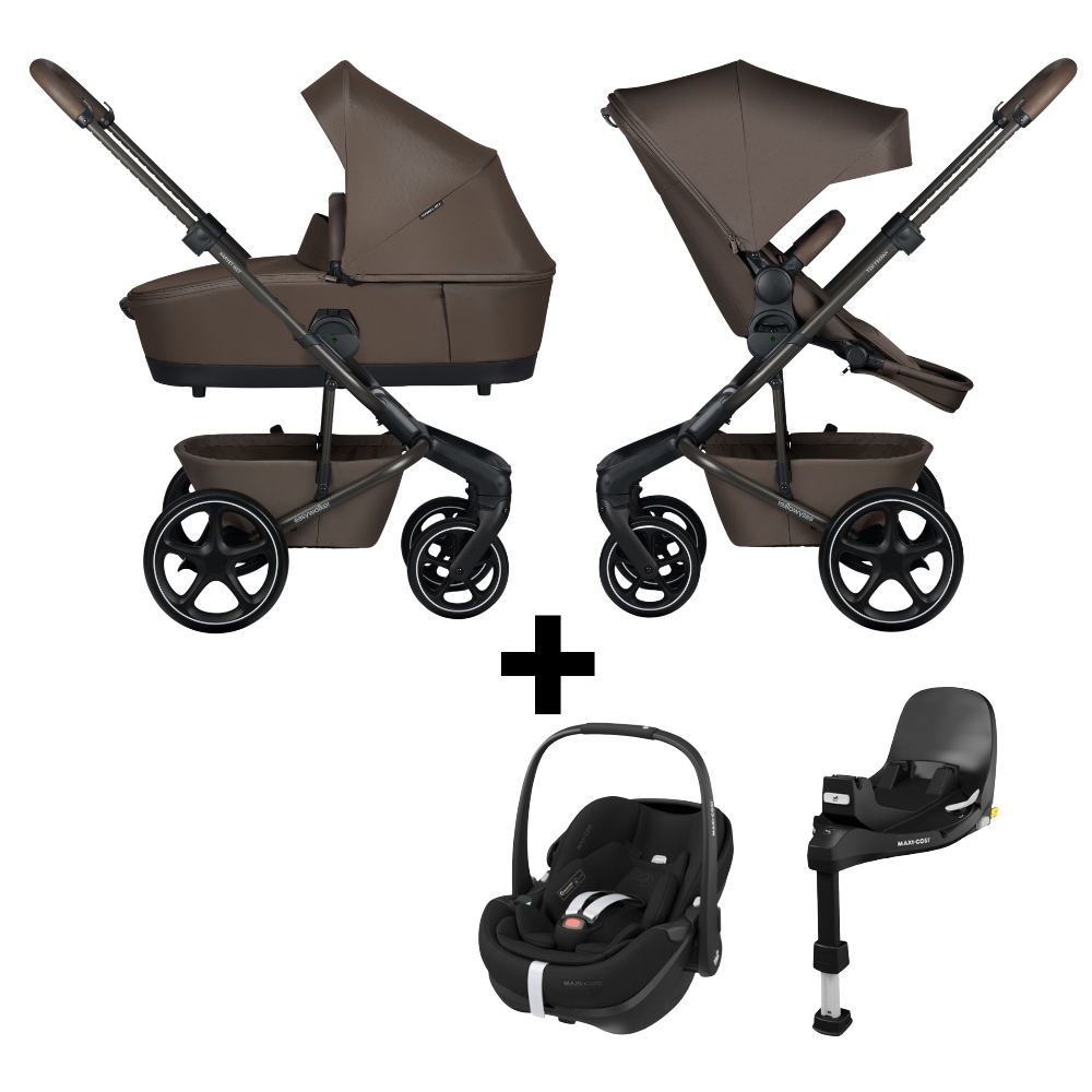 Kinderwagen Easywalker Harvey NXT Chestnut Brown + Autostoel Pebble 360° Pro2 en Base Slide Tech