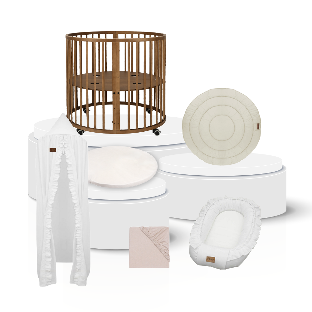 Box Novi Mila Rond Walnut/White Total Package Deal incl. Boxaccessoires & Babynest