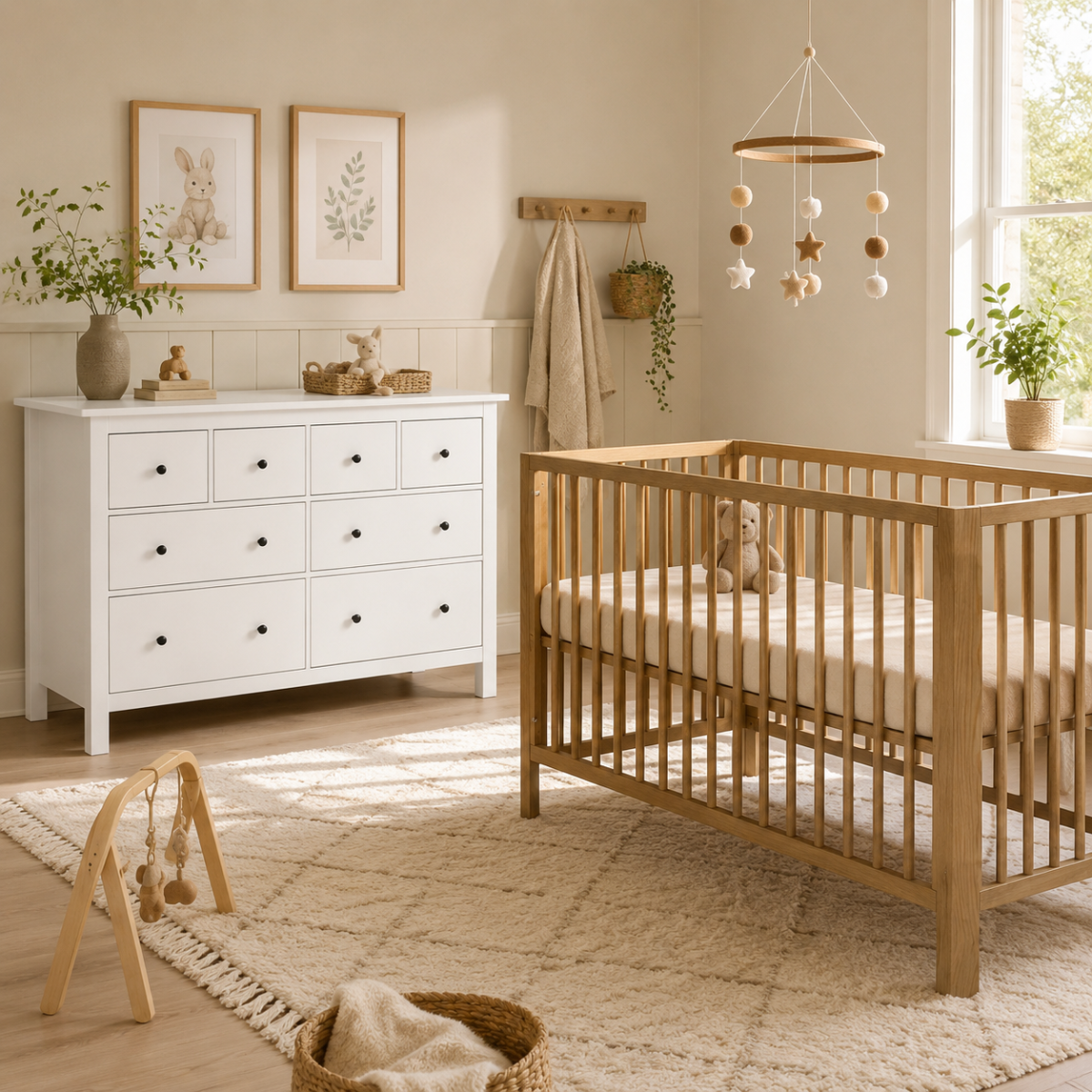 Babykamer (Meegroeiledikant Florine Amber Oak 70x140 + XL-Commode Bastia Wit)