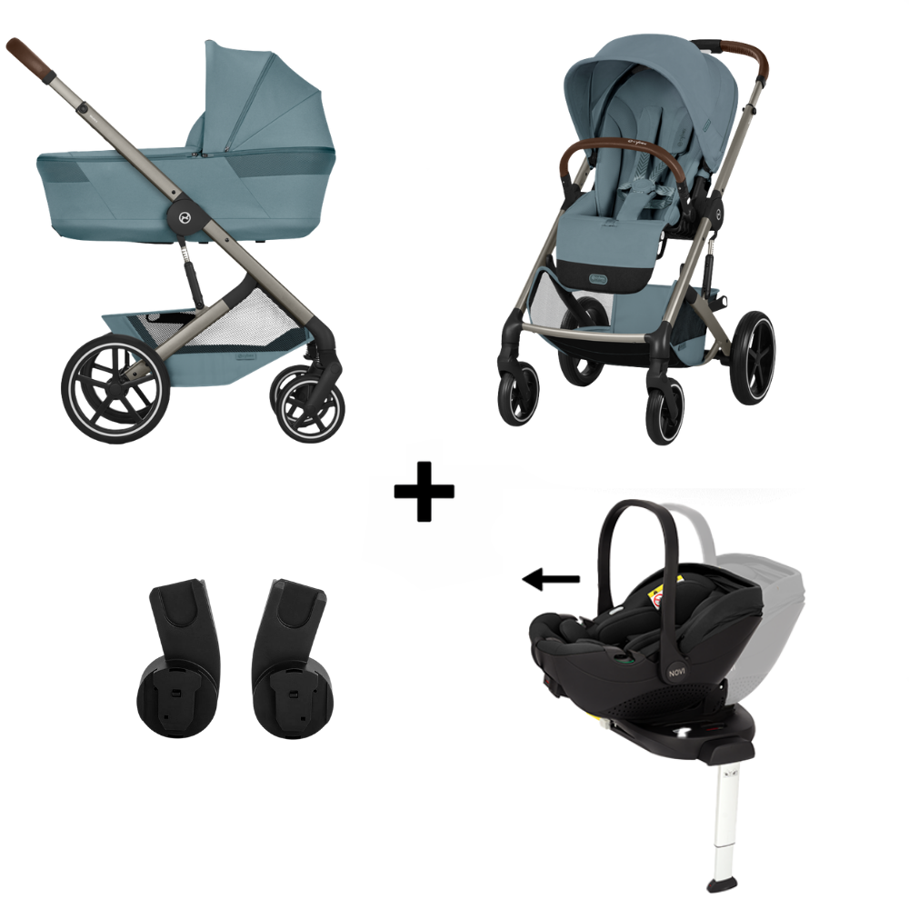 Kinderwagen Cybex Balios S Lux Stormy Blue/Ligth Blue incl. Foldable Carrycot + Autostoel Joy Glide 360° All Black & Base