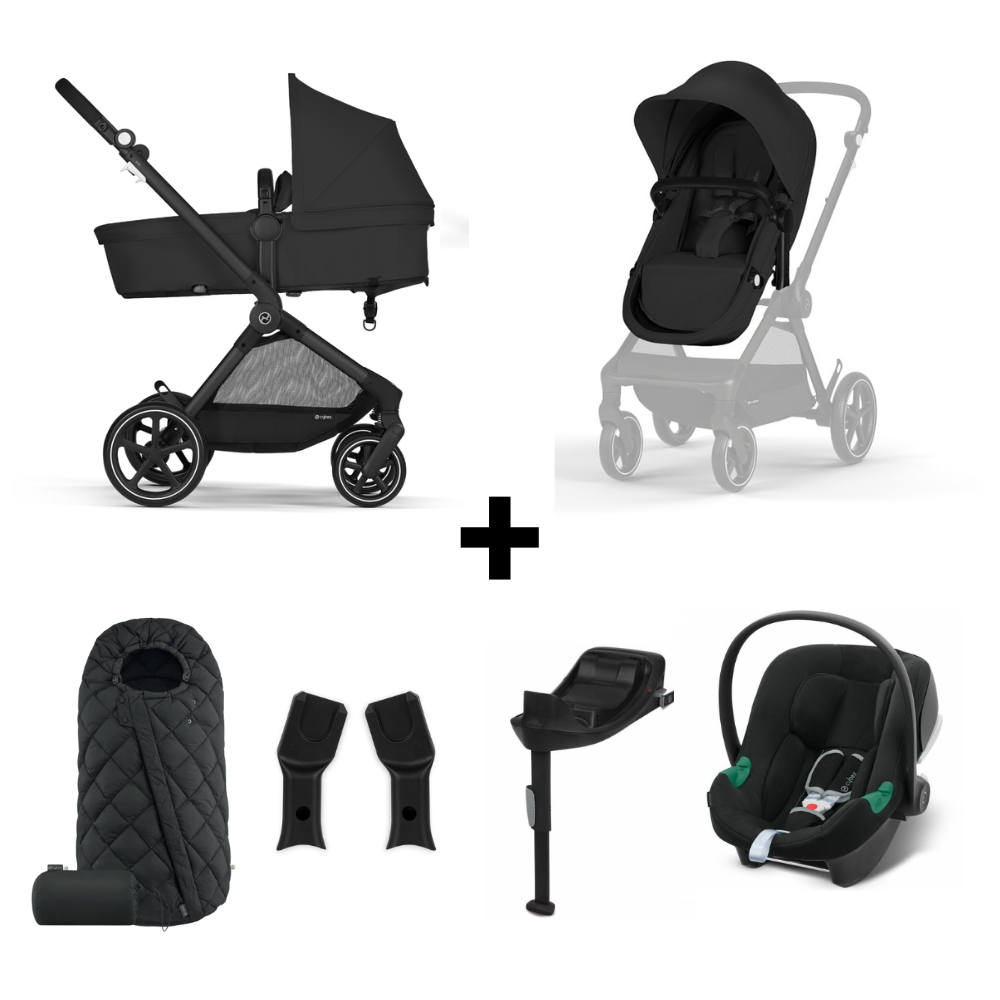 Kinderwagen Cybex Eos Basic Moon Black met Autostoel Aton B2 + Base, Adapterset & Voetenzak
