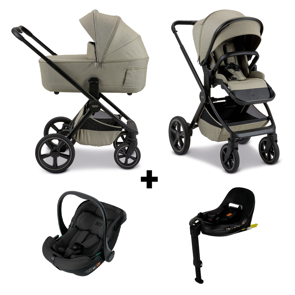 Kinderwagen Novi Luna Premium Solid Sand met Autostoel Jacky Pro 360 V2 & Base
