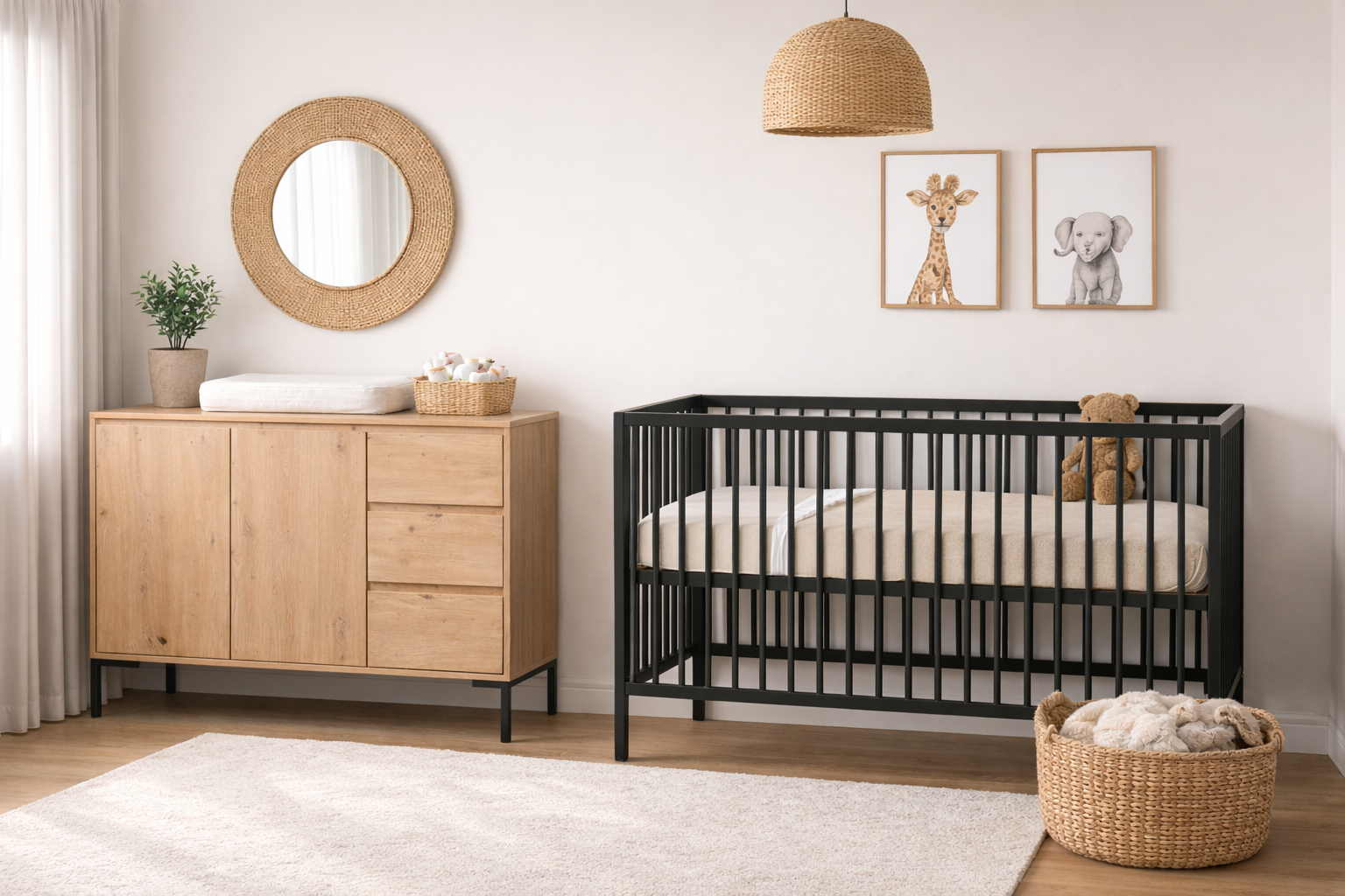 Babykamer Finori Korsika + Ledikant Colorfull Home Lotus Pure Black (Commode + Ledikant)