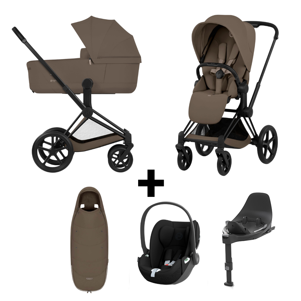 Kinderwagen Cybex Priam 5 Comfort Dark Brown met Autostoel Cybex Cloud T I-Size Plus & Base T en Voetenzak