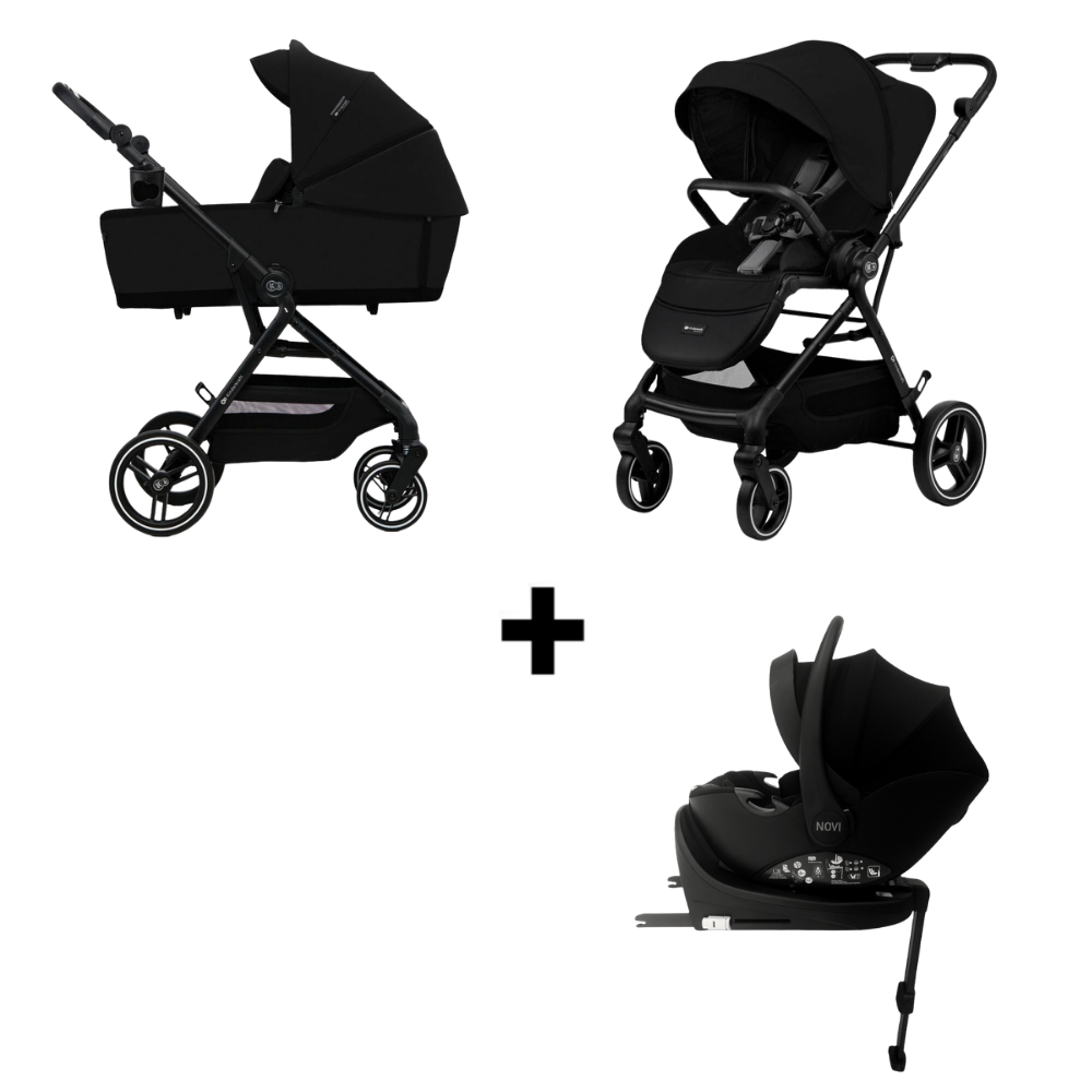 Kinderwagen Kinderkraft Yoxi 2 in 1 Pure Black + Autostoel Jacky V2 Pro 360° & Base
