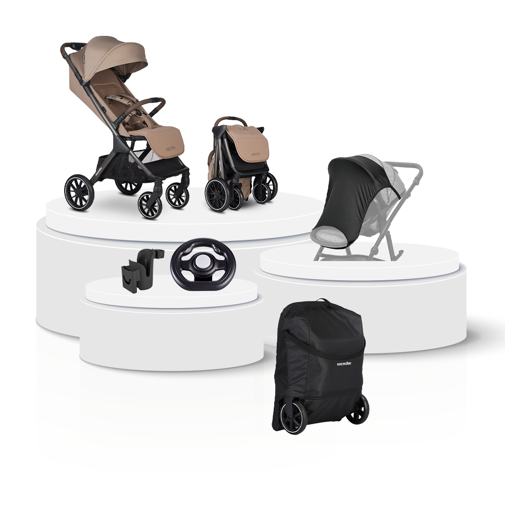 Buggy Easywalker Jackey XL NXT Mocha Brown Total Package Deal incl. Transporttas, Cupholder, Stuurtje & Zonnescherm