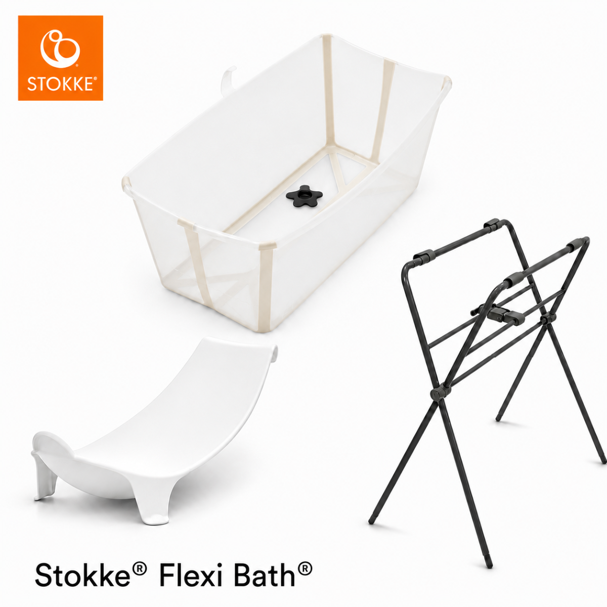 Set | Bad Stokke® Flexi Bath® Sandy Beige + Newborn Support & Badstandaard