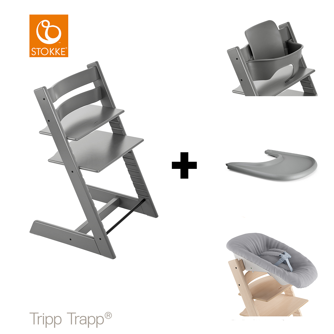 SET | Kinderstoel Stokke® Tripp Trapp® Storm Grey met Newbornset & Eetblad + Babyset