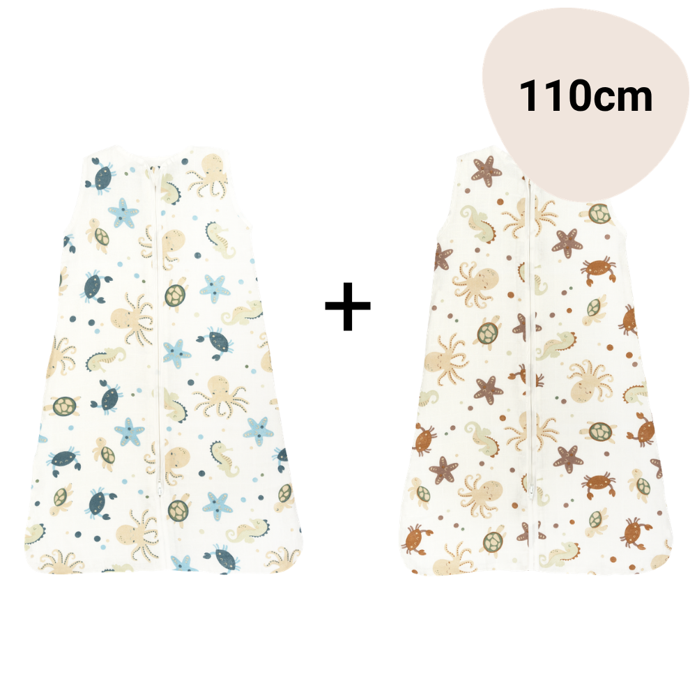 Set | 2x Slaapzak Little Boo Hydrofiel - Ocean Blue + Ocean Brown 110cm