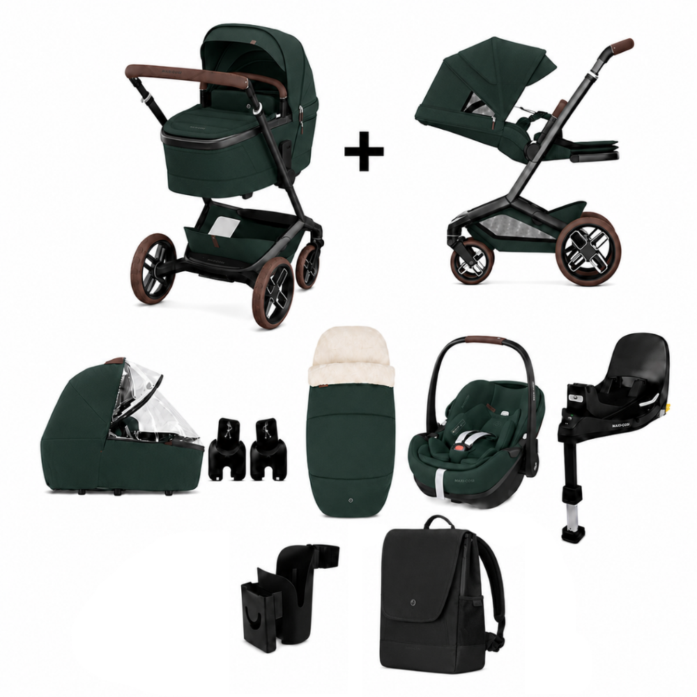 Kinderwagen Maxi-Cosi Fame Twillic Green met Autostoel Pebble 360° Pro2, Familyfix 360 Slide Tech & Accessoires