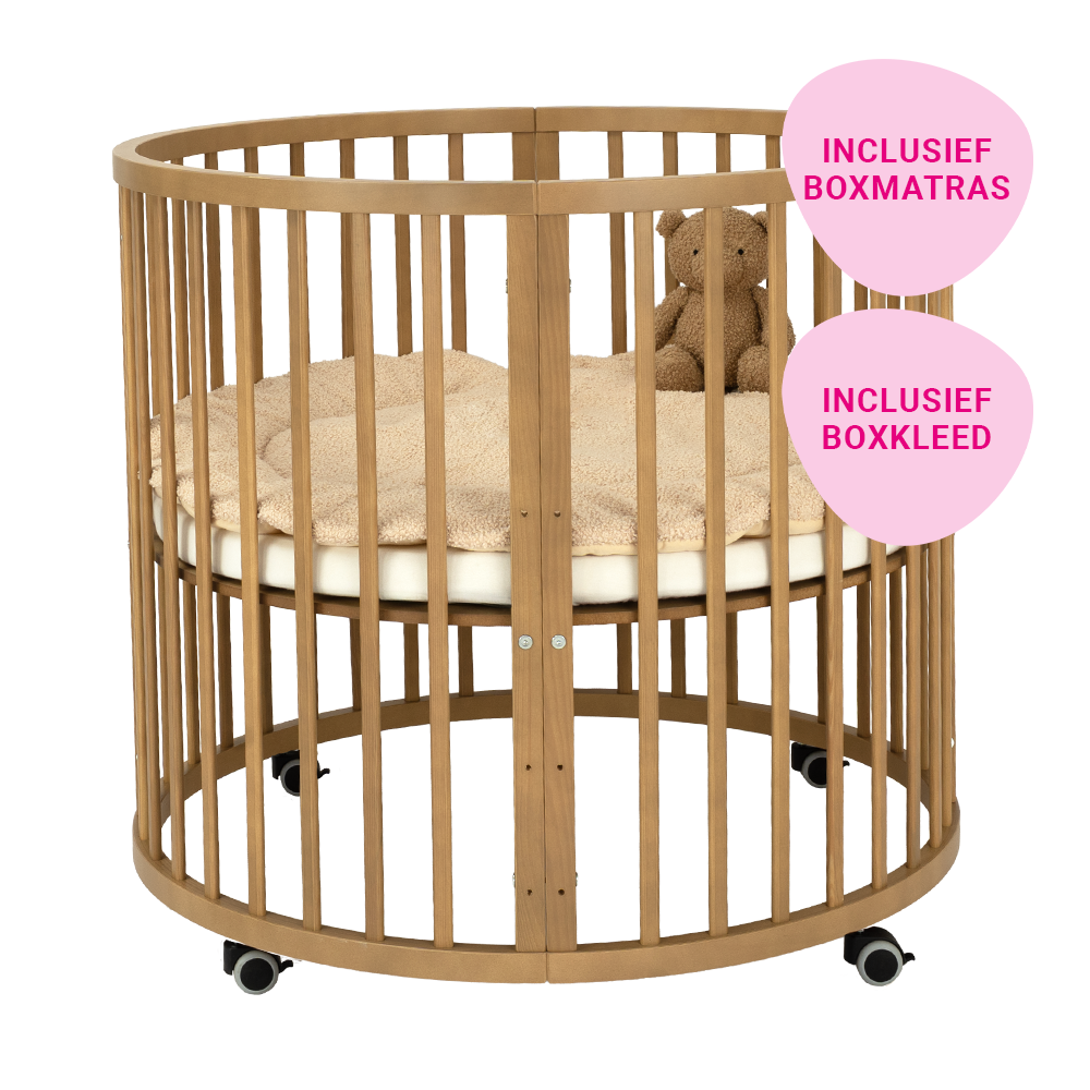 Set | Box Novi Mila Rond Amber Oak Incl. Boxmatras en Boxkleed