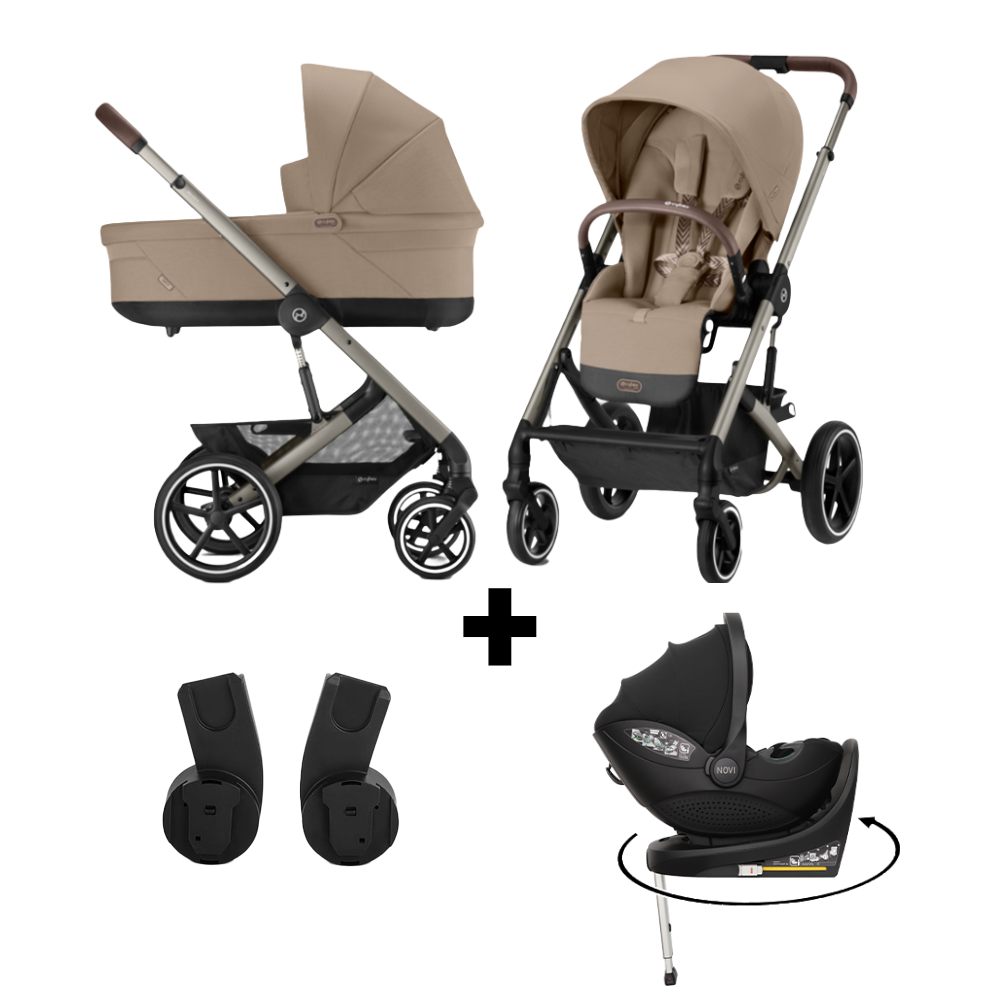 Kinderwagen Cybex Balios S Lux Almond Beige/Beige + Autostoel Joy Glide 360° All Black & Base
