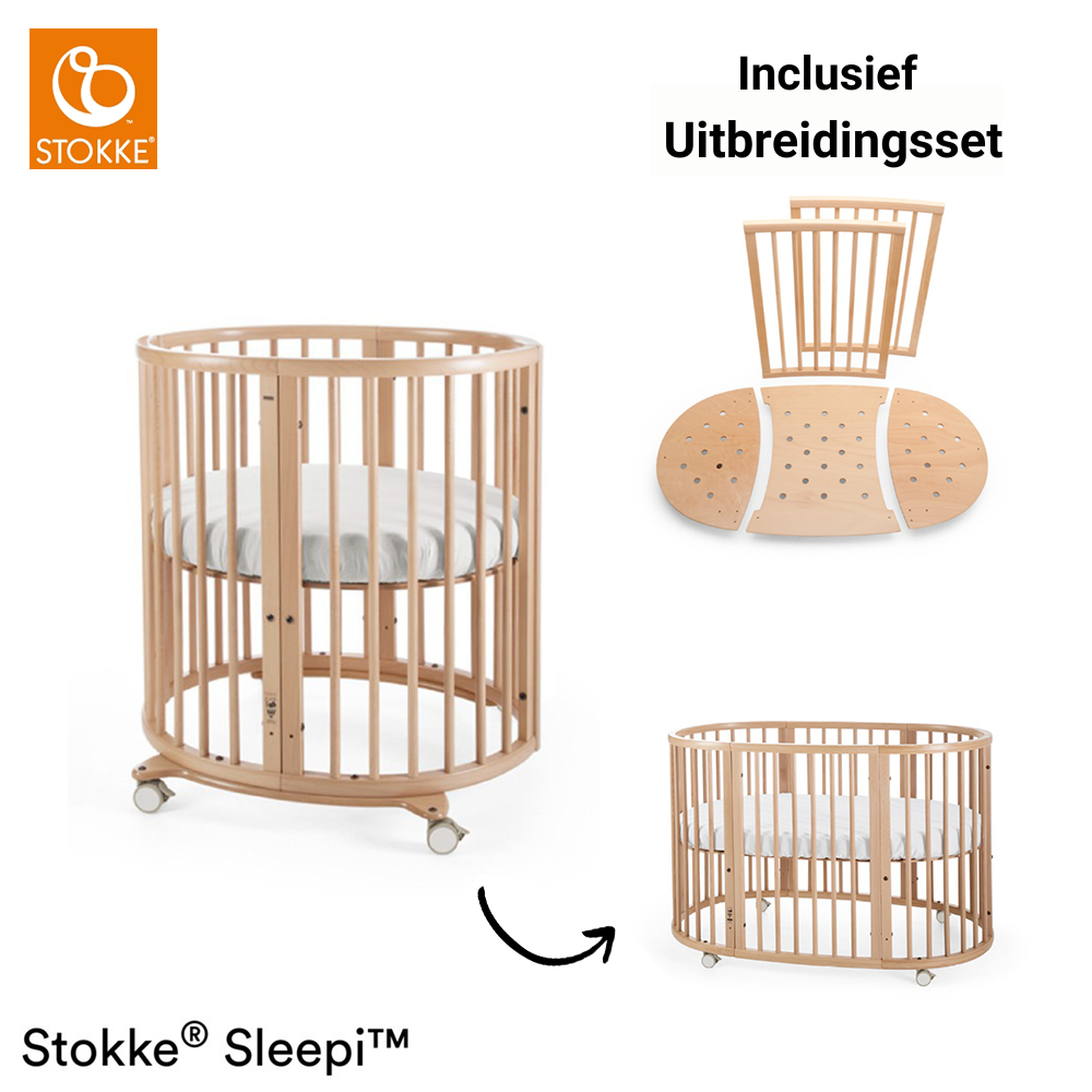 Set | Mini Bed Stokke® Sleepi™ Natural incl. Matras Mini & Matras Ledikant & Sleepi™ Uitbreidingsset & Hoeslakens