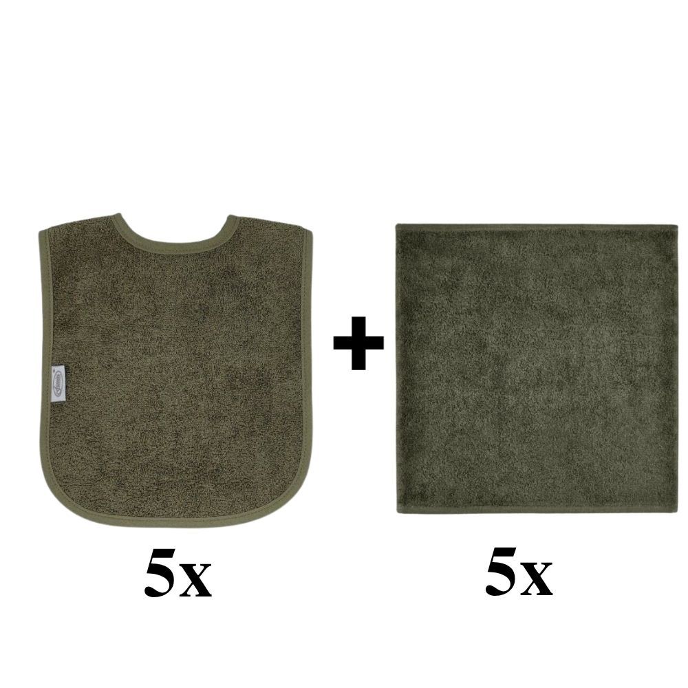 Set | 5x Slabber en 5x Spuugdoek Funnies Uni Forest Green