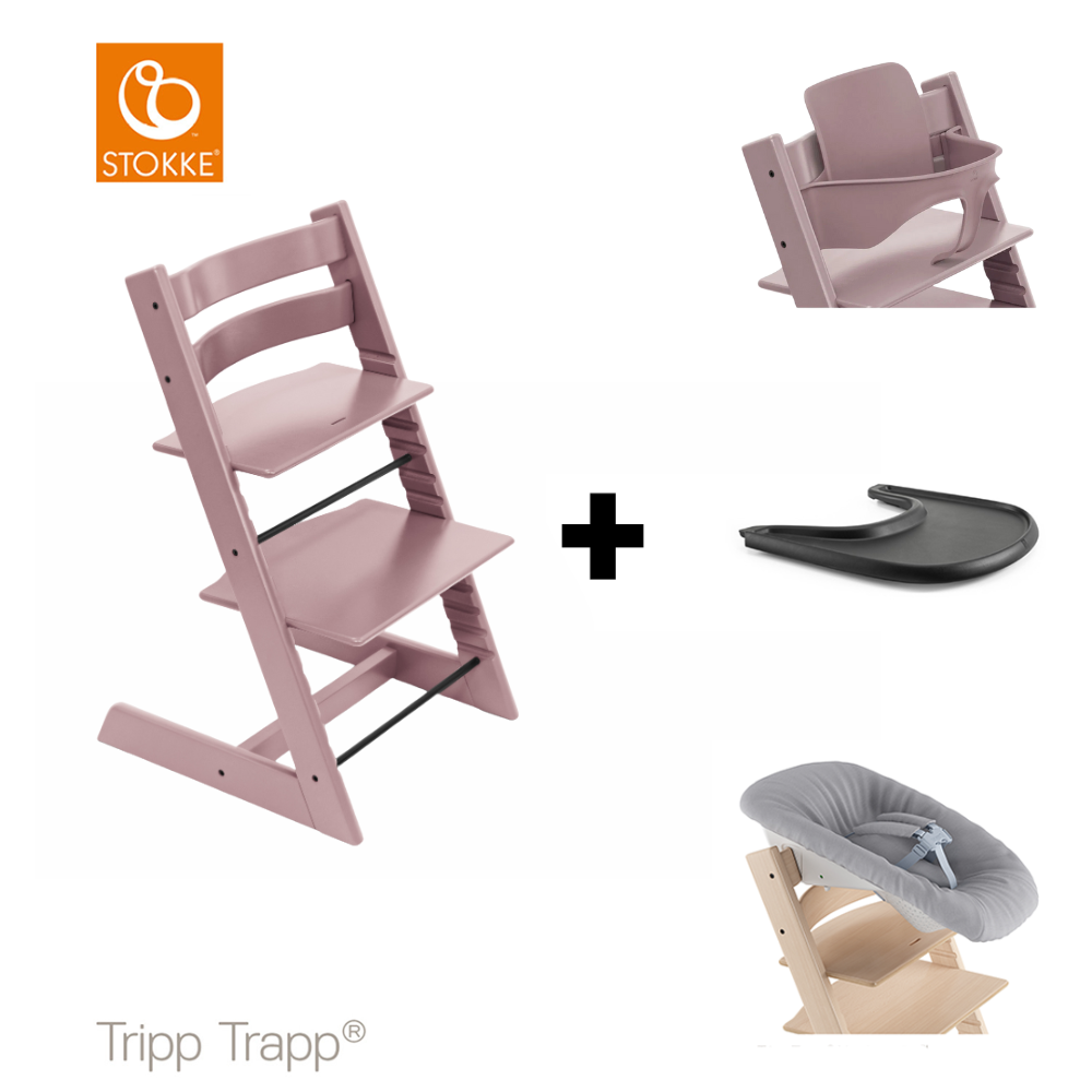 SET | Kinderstoel Stokke® Tripp Trapp® Heather Mauve met Newbornset & Babyset & Eetblad