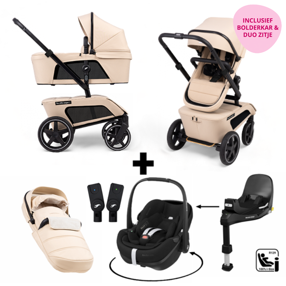 Kinderwagen The Jiffle Wagon 2+ Plus Clay + Autostoel Pebble 360 Pro2 en Slide Tech Base + Accessoires