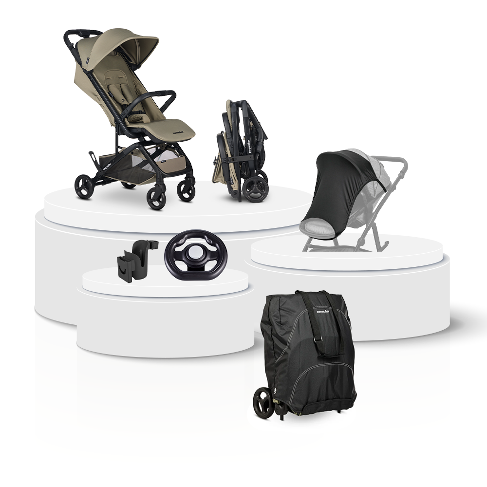 Buggy Easywalker Miley Go Moss Green Total Package Deal incl. Transporttas, Cupholder, Stuurtje & Zonnescherm