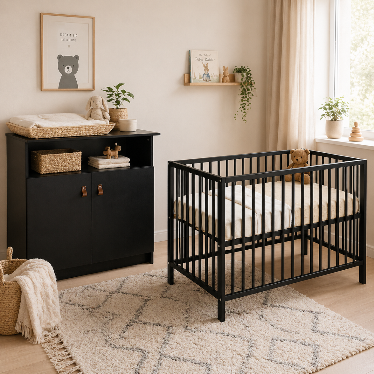 Babykamer Colorfull Home Yara (Meegroeiledikant Luca V2 Pure Black + Commode)