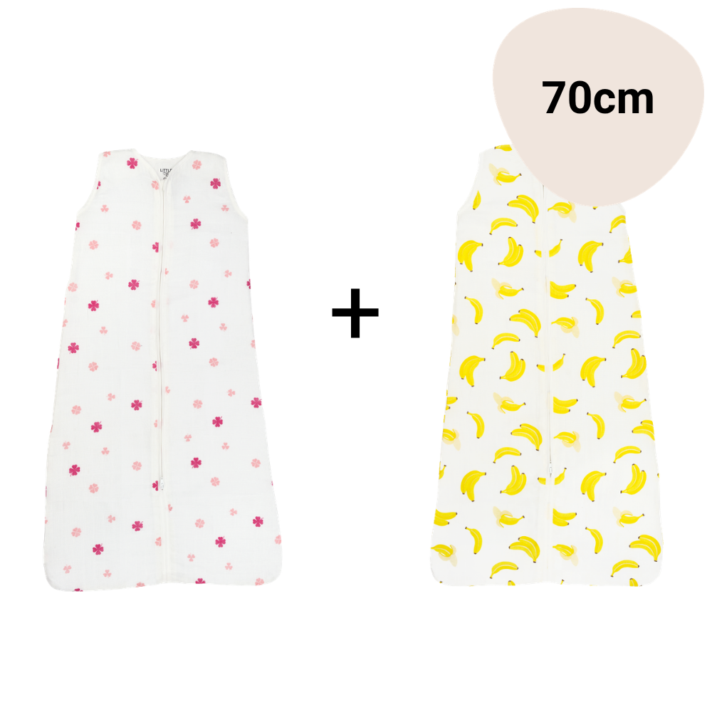 Set | 2x Slaapzak Little Boo Hydrofiel - Cozy Clover Pink + Go Bananas Yellow 70cm