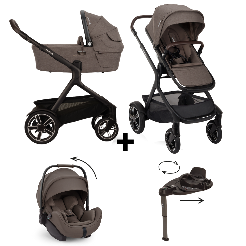 Set | Kinderwagen Demi Next Chestnut met meerijdplankje Incl. Autostoel Nuna Arra Flex Chestnut + Base Curv 360