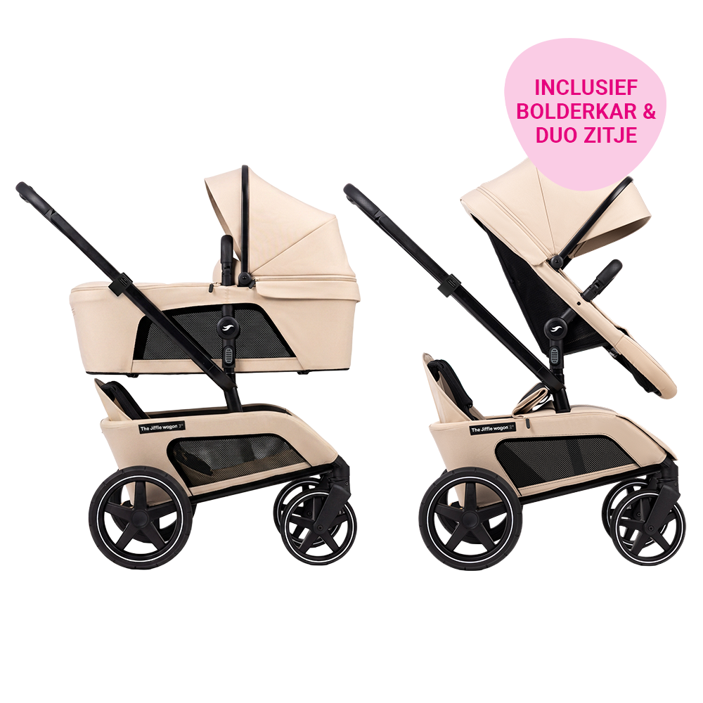 Set | Kinderwagen The Jiffle Wagon 2+ Plus Clay + GRATIS Bolderkar- en Duozitje