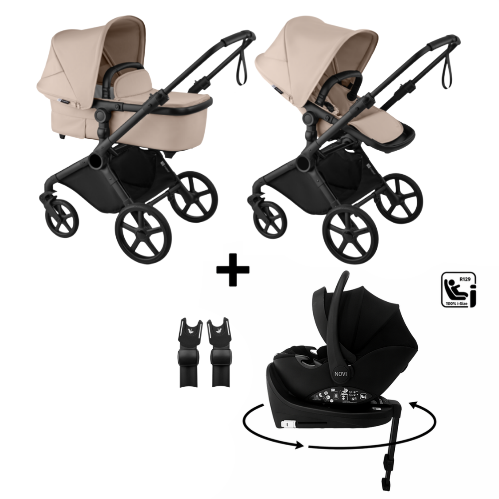 Kinderwagen Bugaboo Cub Compleet Black/Desert Taupe met Autostoel Jacky Pro 360° V2, Base & Adapterset