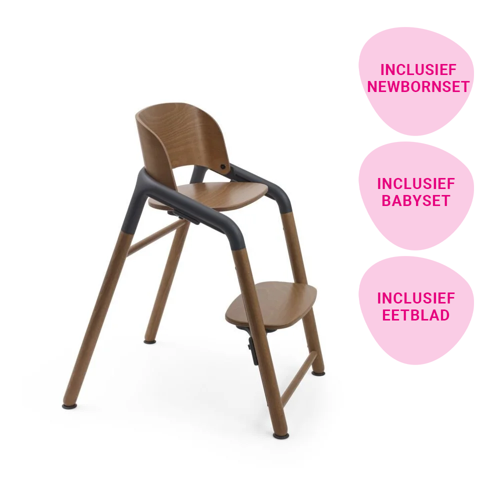 Ultimate Bundel | Kinderstoel Bugaboo Giraffe Warm Wood/Grey met Newbornset, Babyset + Eetblad