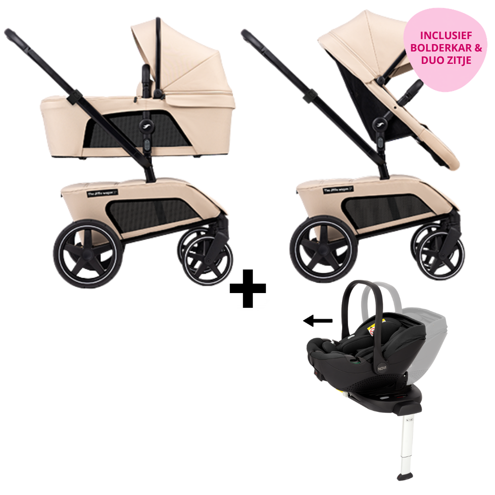 Set | Kinderwagen The Jiffle Wagon 2+ Plus Clay Incl. Autostoel Novi Baby Joy Pro 360 & Base