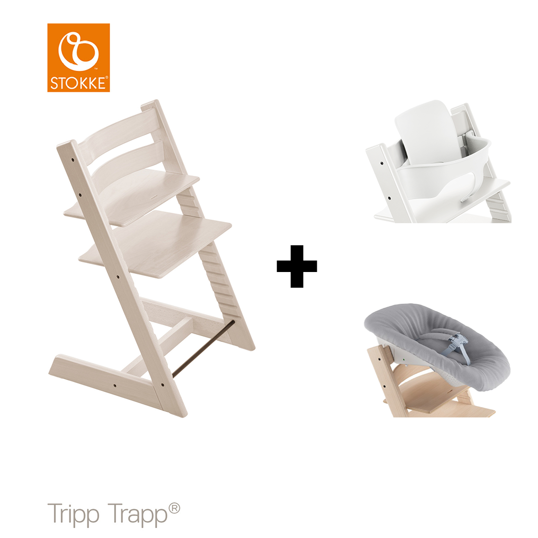 SET | Kinderstoel Stokke® Tripp Trapp® White Wash met Newbornset + Babyset