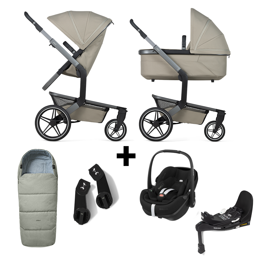 Kinderwagen Joolz Day5 Sage Green + Autostoel Pebble Pro2, Slide Tech Base & Accessoires