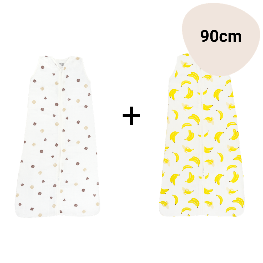 Set | 2x Slaapzak Little Boo Hydrofiel - Cozy Clover Brown + Go Bananas Yellow 90cm
